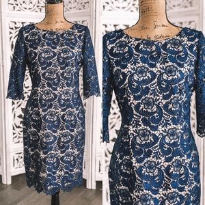 Eliza J royal blue crochet evening wedding dress